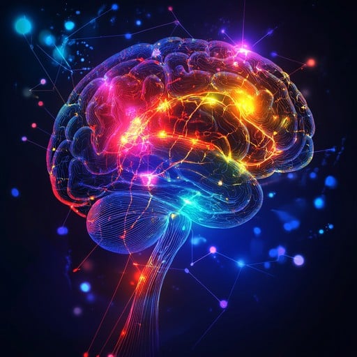 Cérebro com redes neurais iluminadas representando alta performance cognitiva